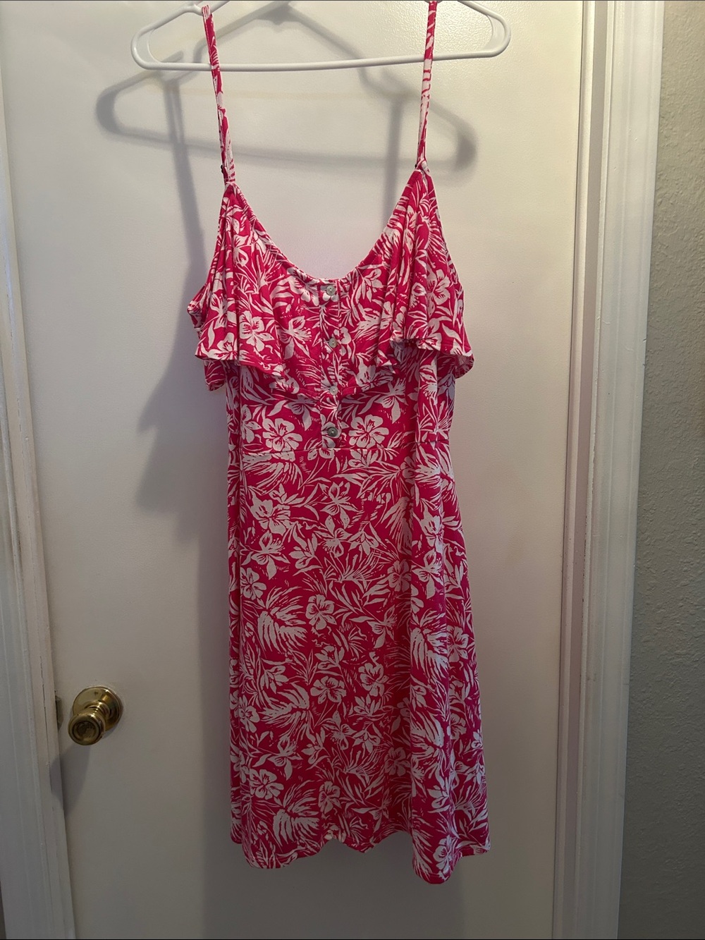 Roxy Hot Pink & White Floral Spaghetti-Strap Mini Dress